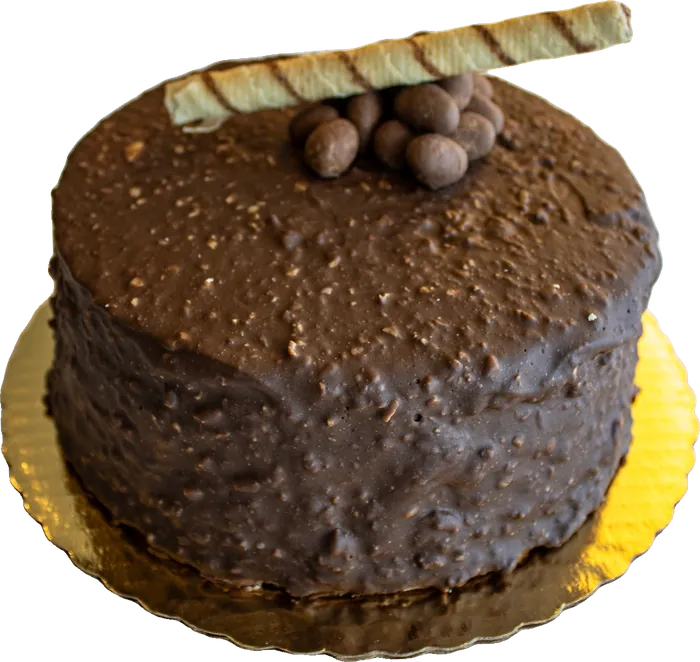 Chocolate cake topped with hazelnuts