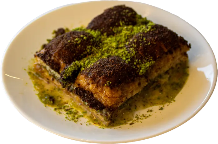 Baklava topped with ground pistachio