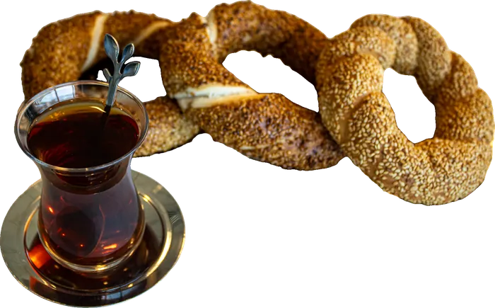 Simit rings with a glass of Turkish tea