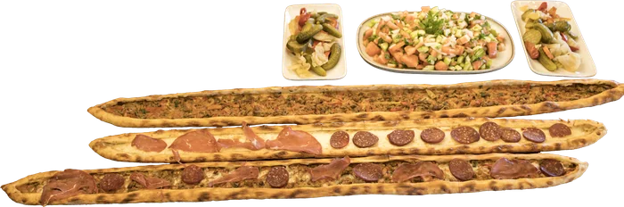 Pide served with salad and pickles